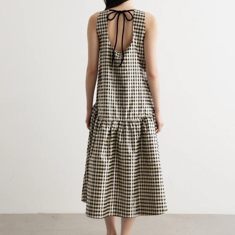 GANNI Shiny Check Jacquard Midi Dress